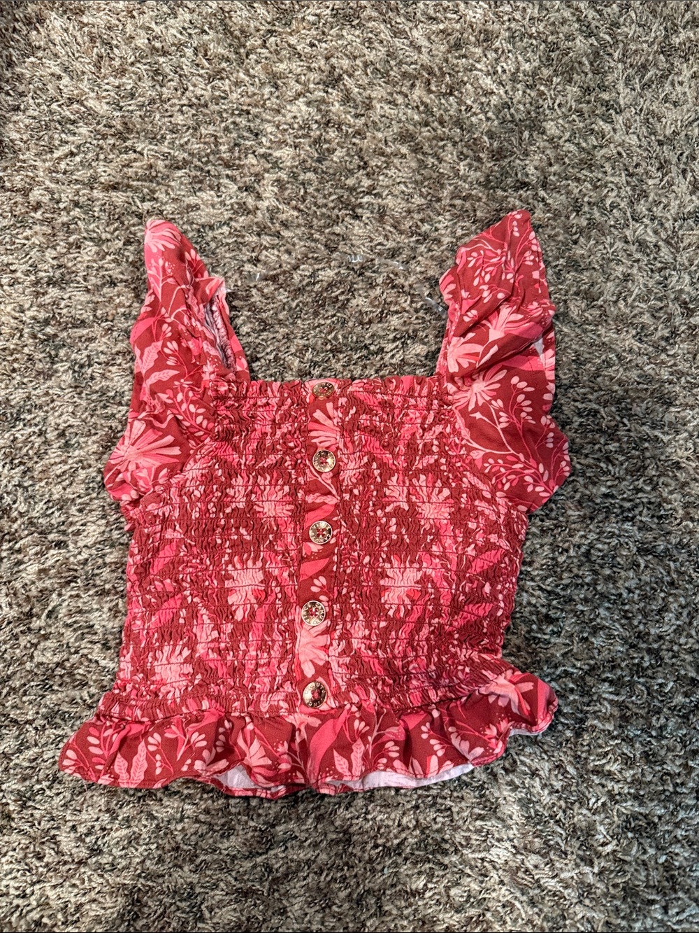 Vince Camuto Pink Floral Shirred Button Crop Top